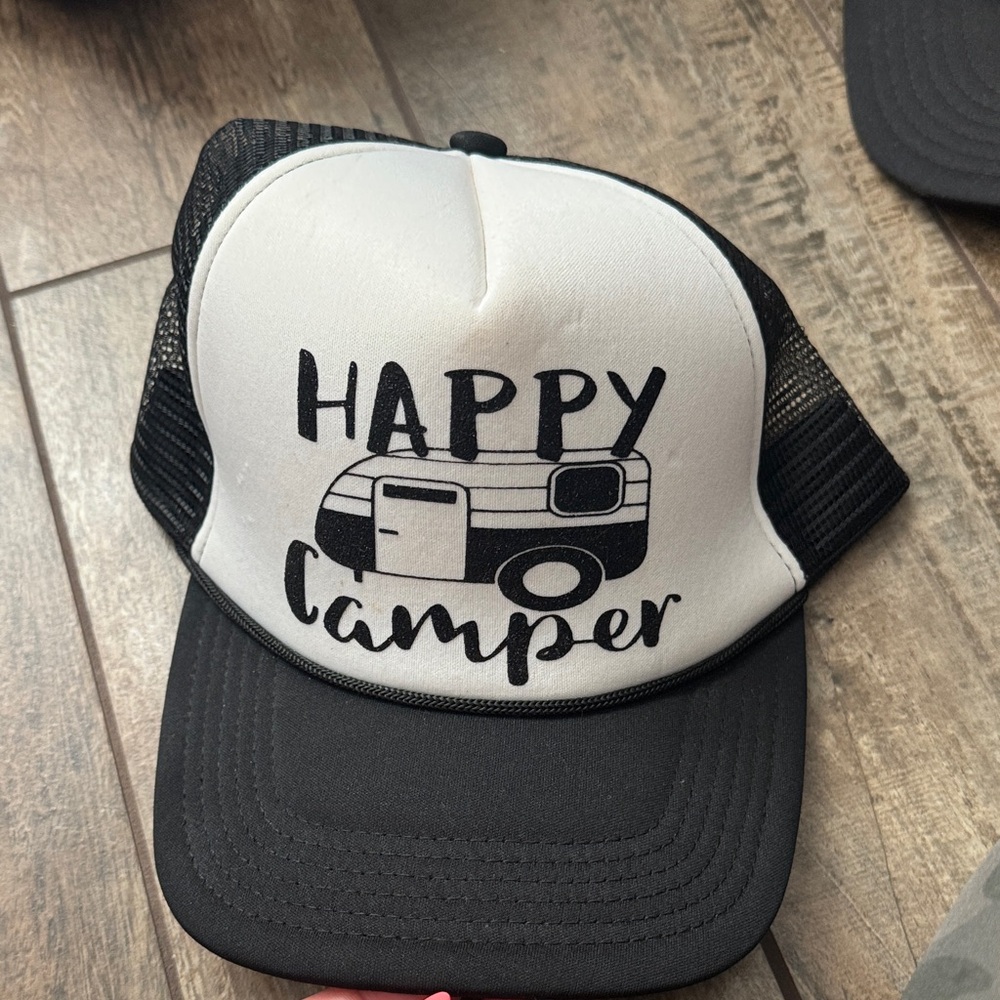 Happy Camper Black and White Trucker Hat